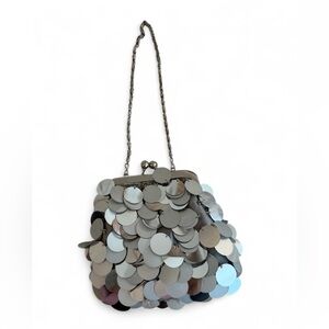 Mini Silver Disc Sequin Kiss Lock Bag